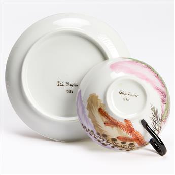 Thaxter, Celia (1835-1894) A Set of Two Hand-decorated Cups and Saucers.